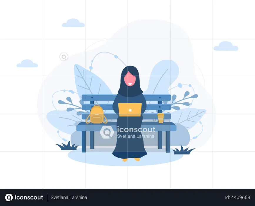 Woman working in park  Illustration
