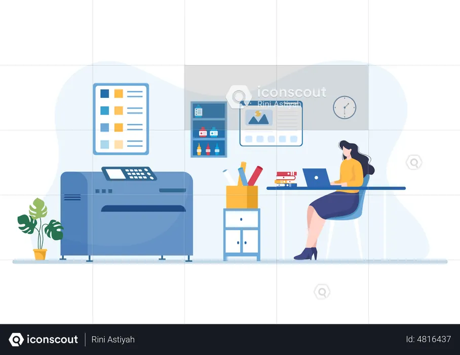 Woman working in Print Shop  Illustration