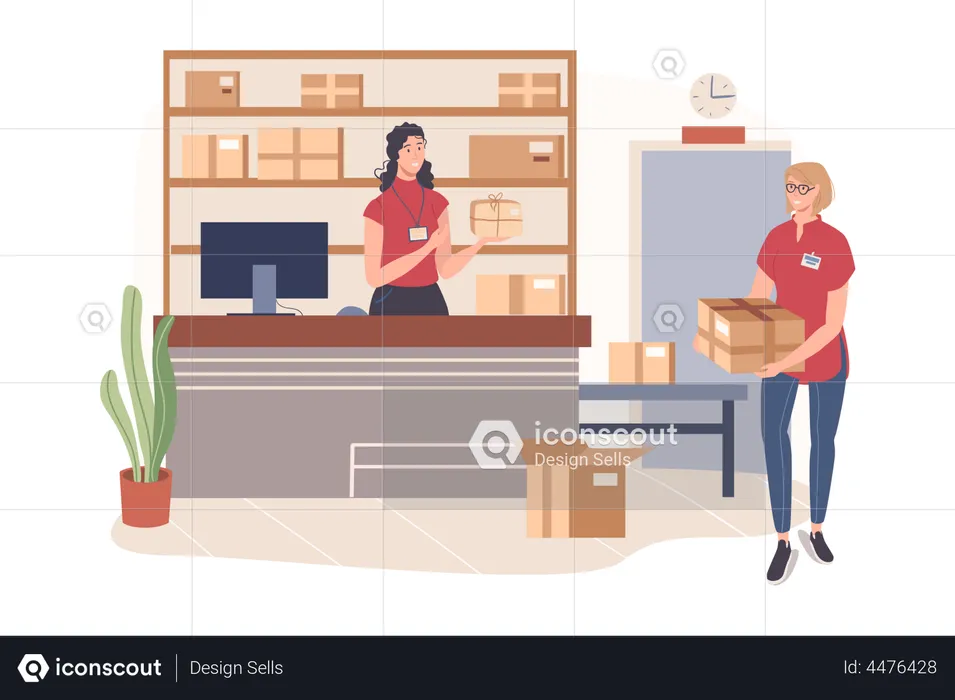Woman working in warehouse  Illustration