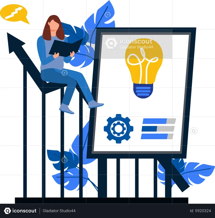 Woman working marketing analysis  Illustration