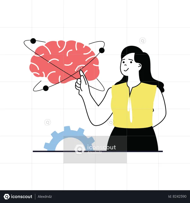 Woman working on ai brain  Illustration