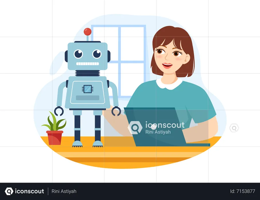 Woman working on Ai robot  Illustration