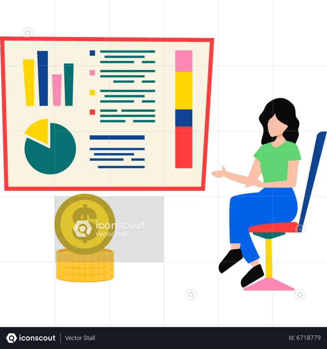 Woman working on analytics  Illustration