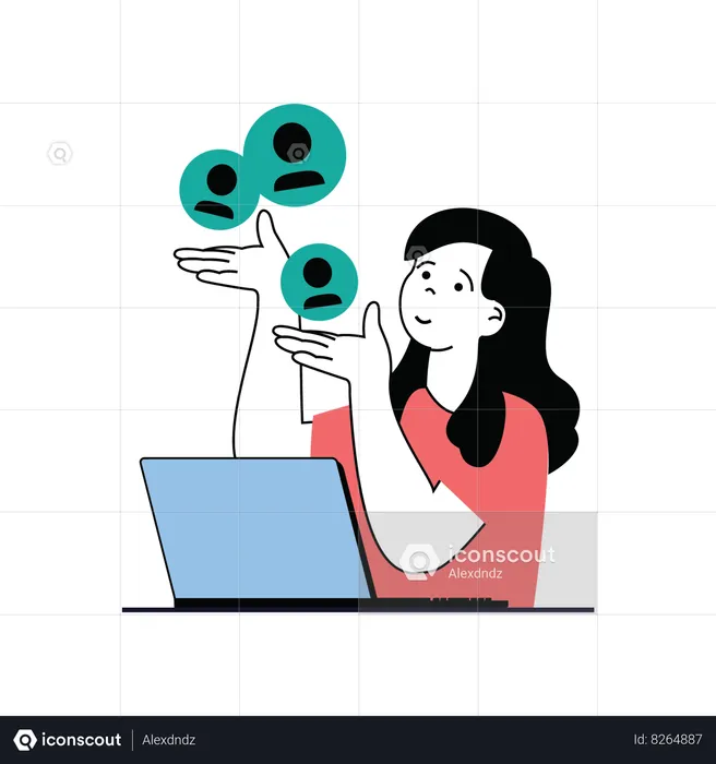 Woman working on audience target  Illustration