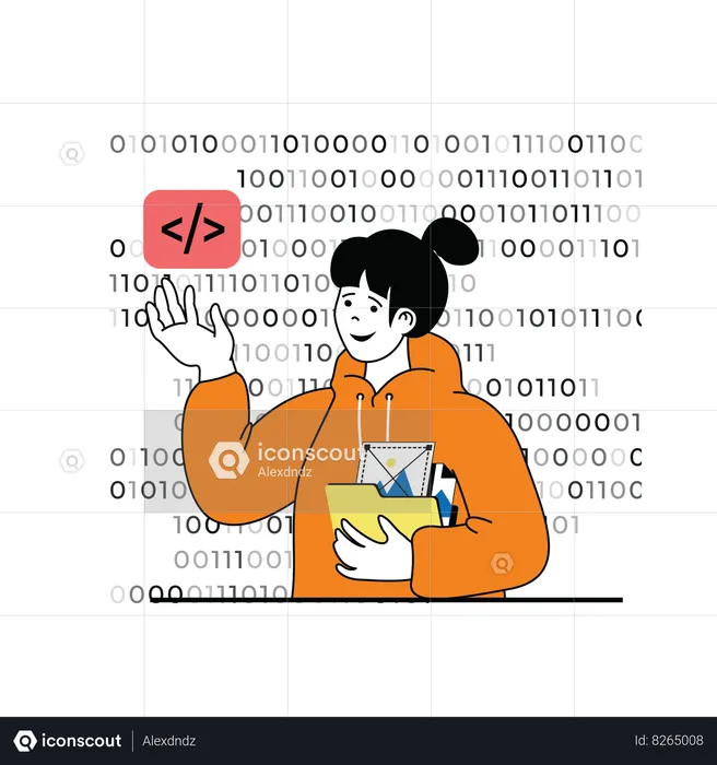 Woman working on binary coding  Illustration