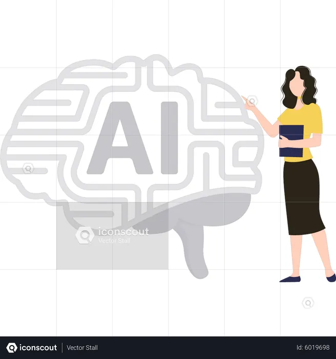 Woman working on brain of artificial intelligence  Illustration