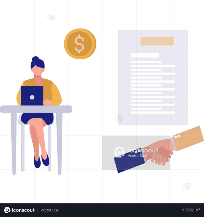 Woman working on business agreement  Illustration