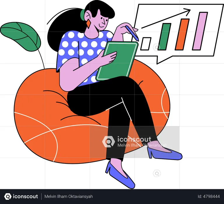 Woman working on business analysis  Illustration
