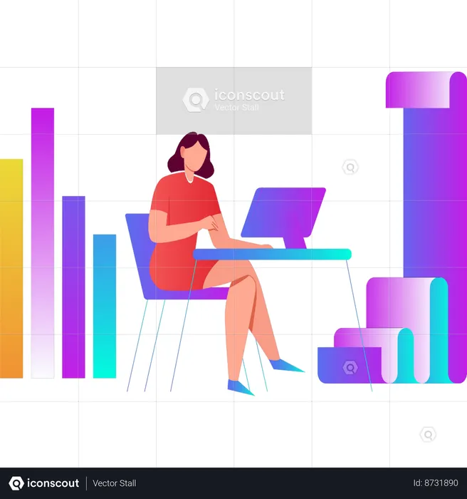 Woman working on business data  Illustration