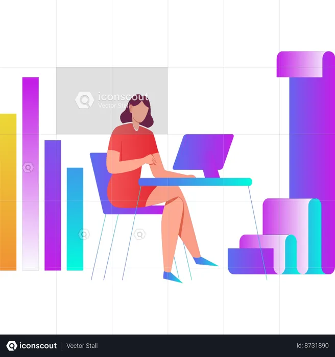 Woman working on business data  Illustration