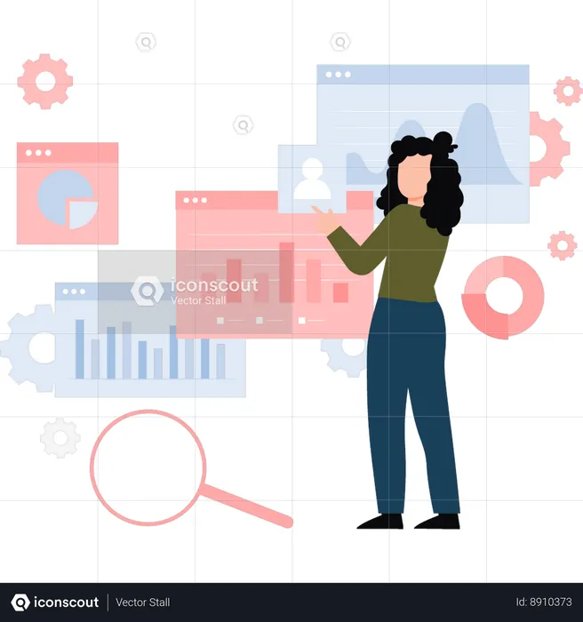 Woman Working On Business On Graph  Illustration