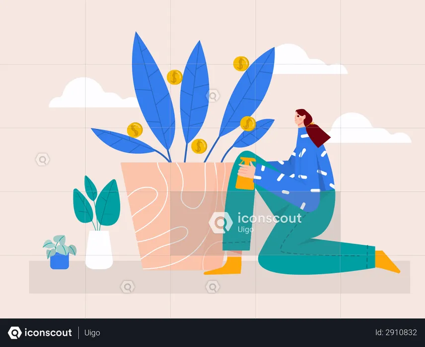 Woman working on Business growth  Illustration