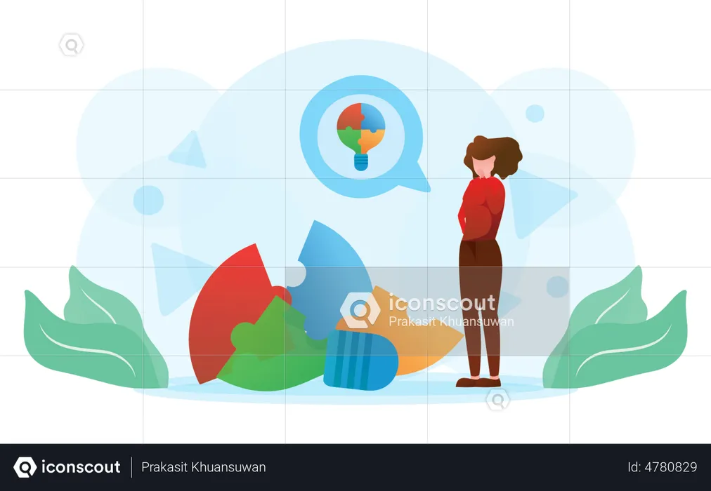 Woman working on Business problem solving  Illustration