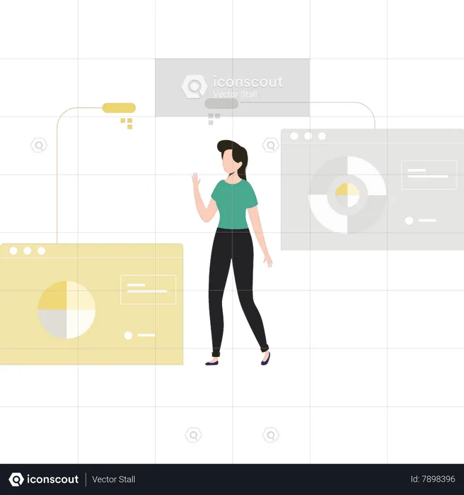 Woman working on chart graph  Illustration
