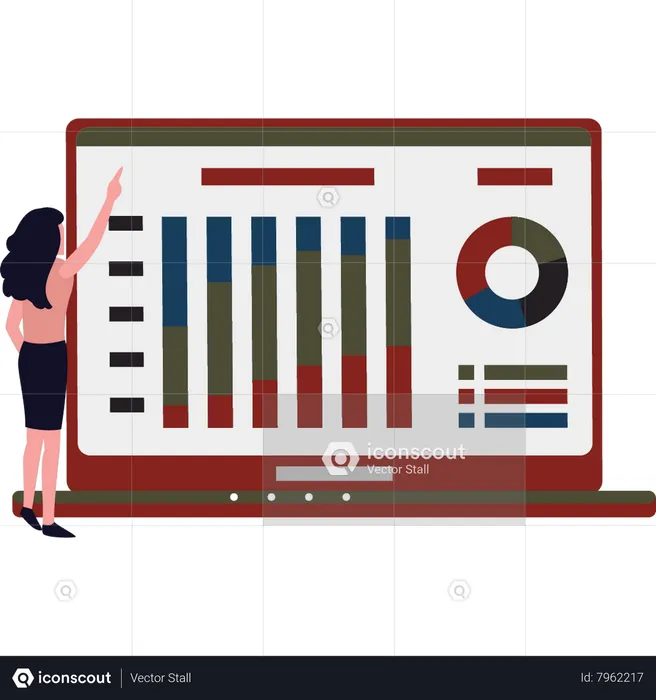 Woman working on chart graph  Illustration