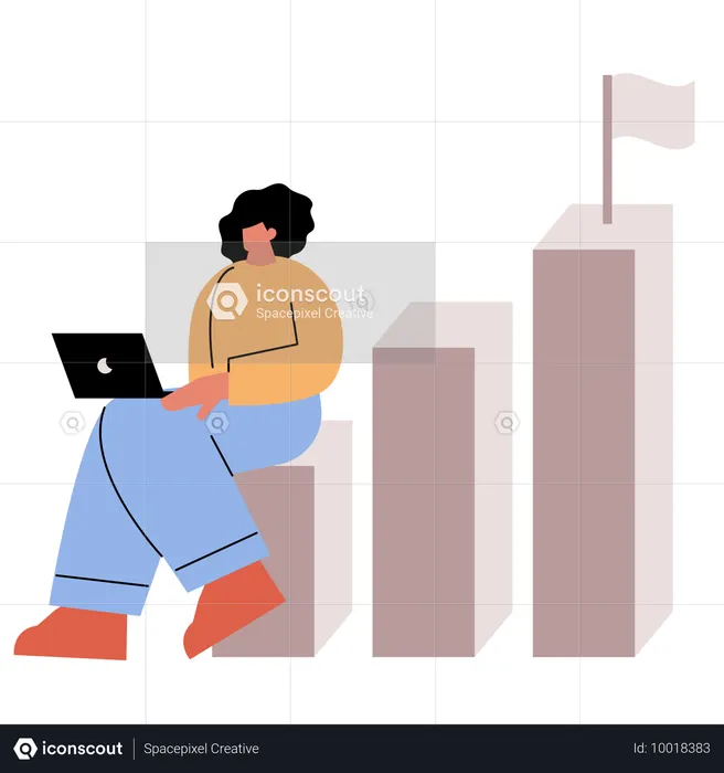 Woman working on chasing career goal  Illustration