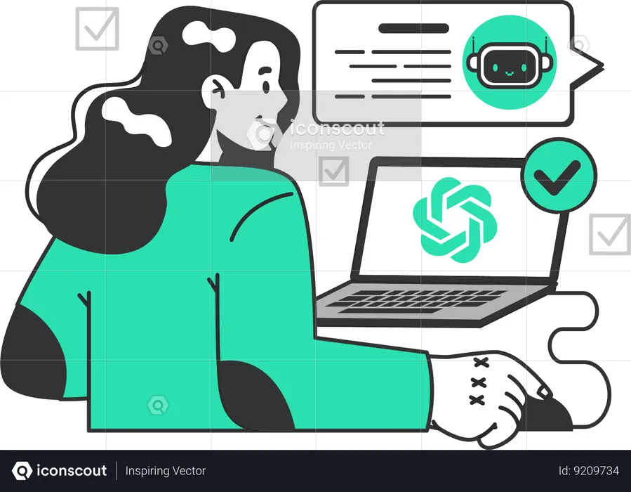 Woman working on chatbot  Illustration