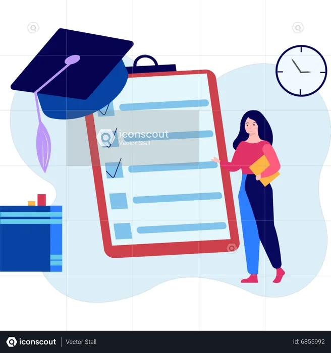 Woman working on checklist  Illustration