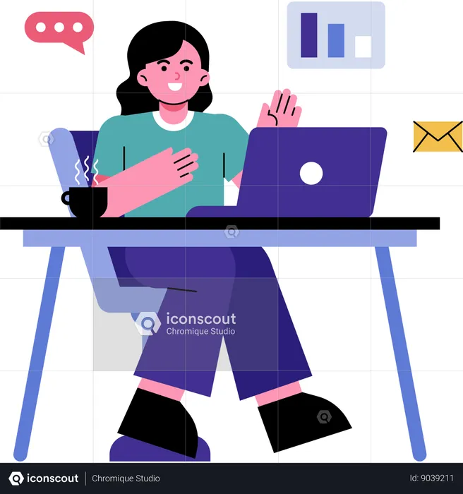 Woman Working On Computer  Illustration