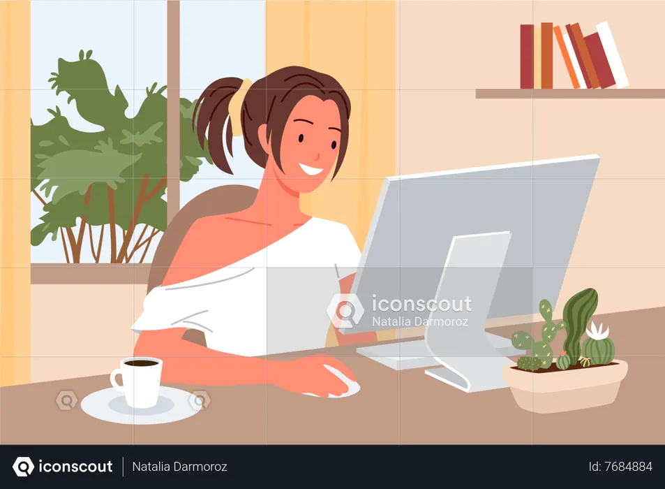 Woman working on computer  Illustration