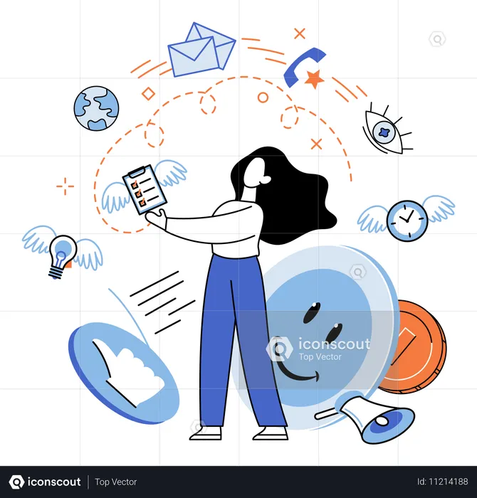 Woman working on consumer relationship management  Illustration