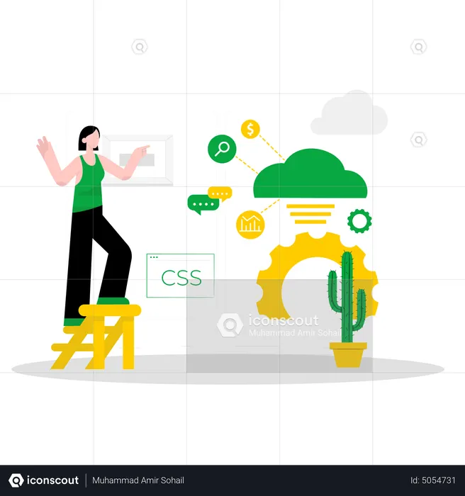 Best Woman working on CSS code for website Illustration download in PNG ...