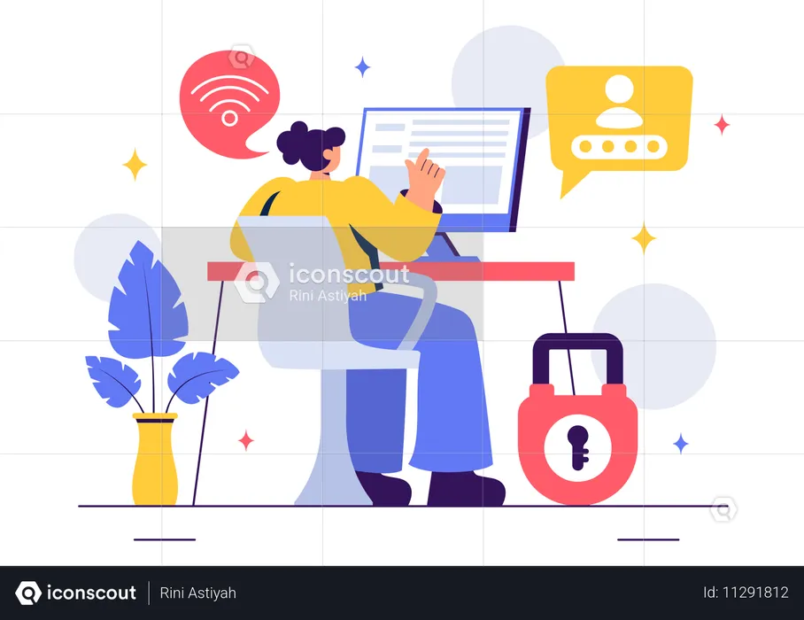 Woman Working on Cybersecurity Ethical Hacking  Illustration