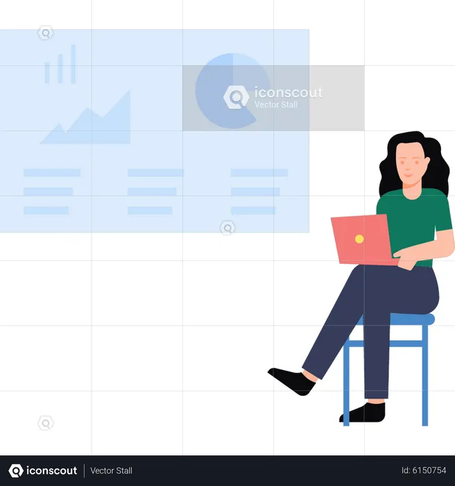 Woman working on data analytics  Illustration