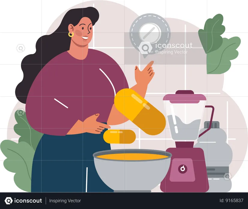 Woman working on diet and life style change  Illustration