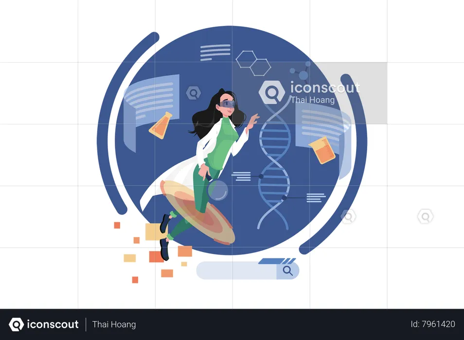 Woman working on DNA research using VR  Illustration
