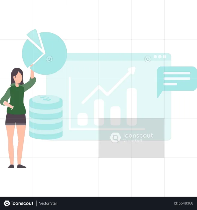 Woman working on dollar chart  Illustration