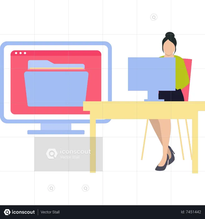 Woman working on file management  Illustration