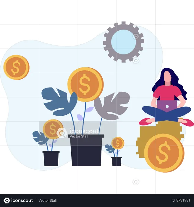 Woman working on finance business  Illustration