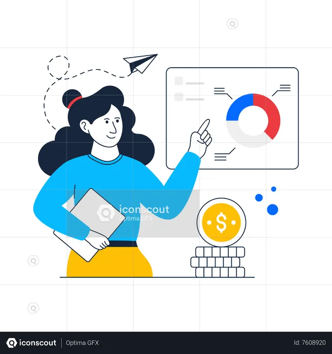 Woman working on financial analysis  Illustration