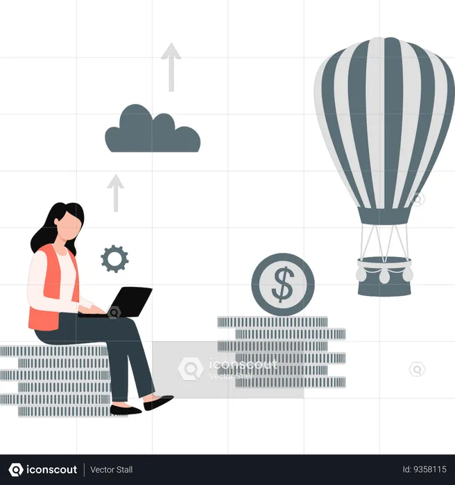 Woman working on financial analysis using laptop  Illustration