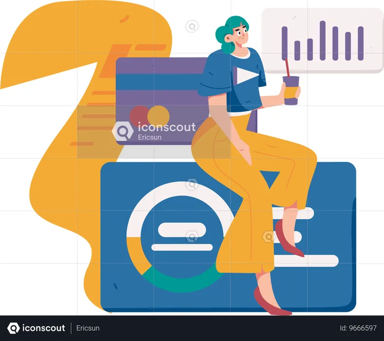 Woman working on financial analytics  Illustration