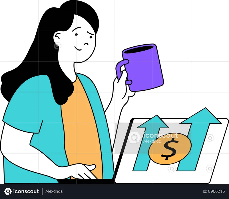 Woman working on financial growth analysis  Illustration