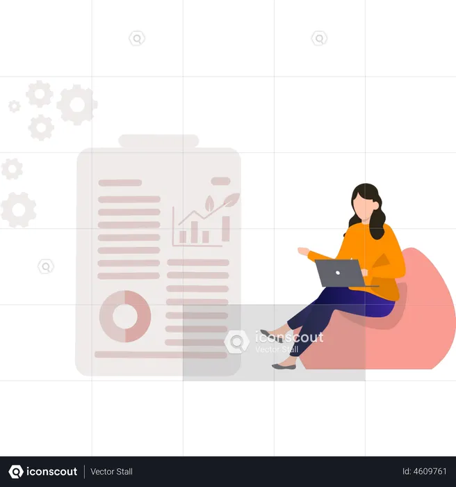 Woman working on Financial Report  Illustration