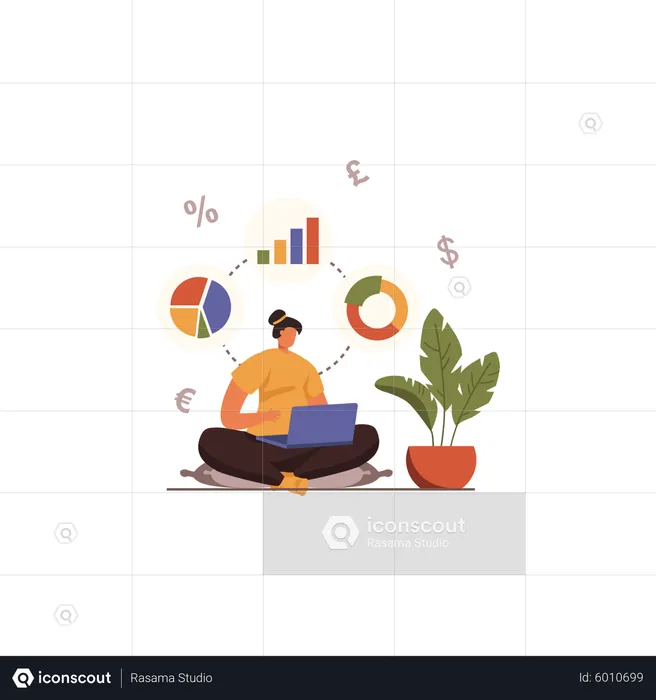 Woman working on financial tracking  Illustration