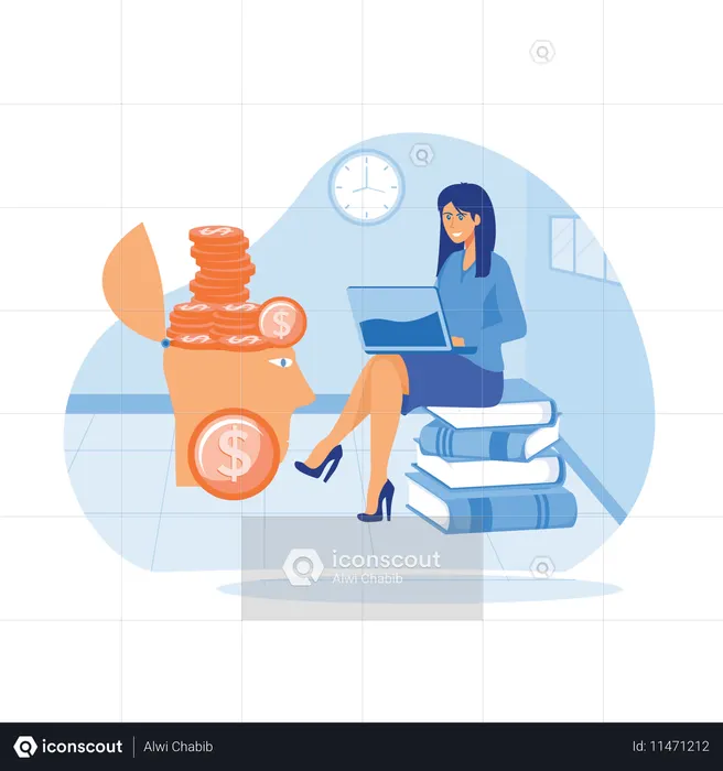 Woman working on getting student loan for further studies  Illustration