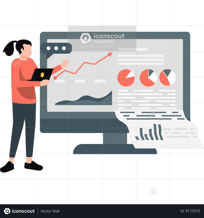 Woman working on graph management  Illustration