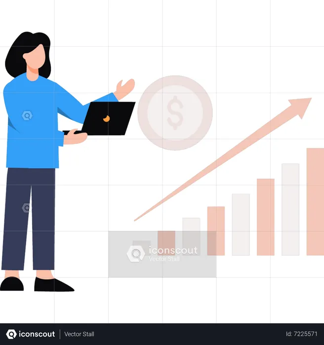 Woman working on growth graph  Illustration