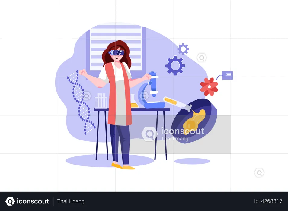 Woman working on lab research in the metaverse  Illustration