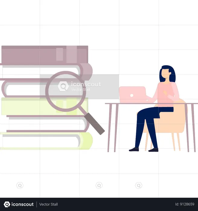 Woman working on laptop  Illustration