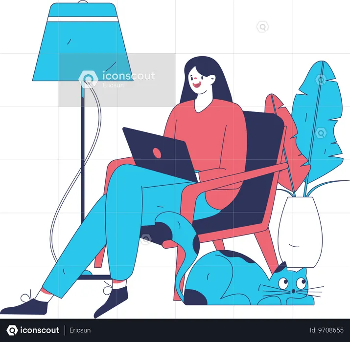 Woman working on laptop at home  Illustration