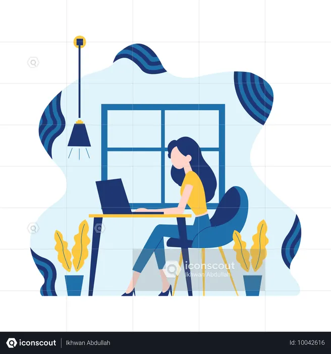Woman Working on Laptop at Office  Illustration