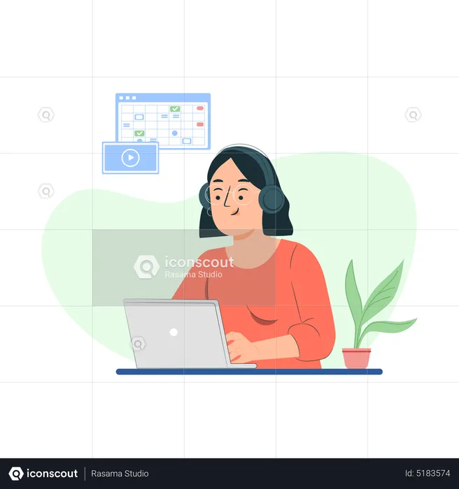 Woman working on laptop at office  Illustration