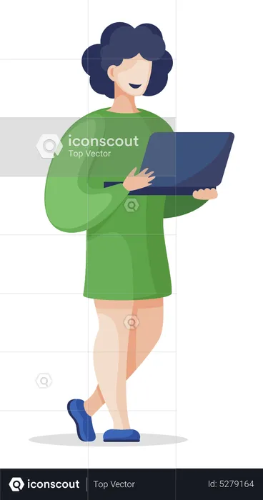 Woman working on laptop  Illustration