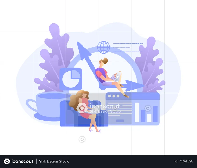 Woman working on laptop  Illustration