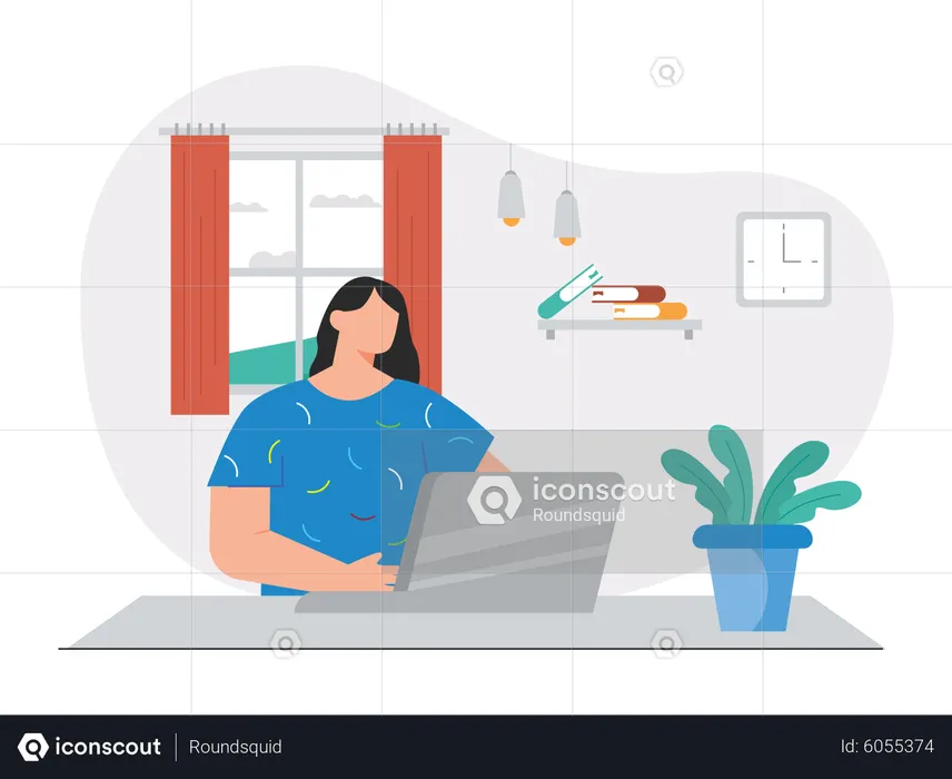 Woman working on laptop  Illustration